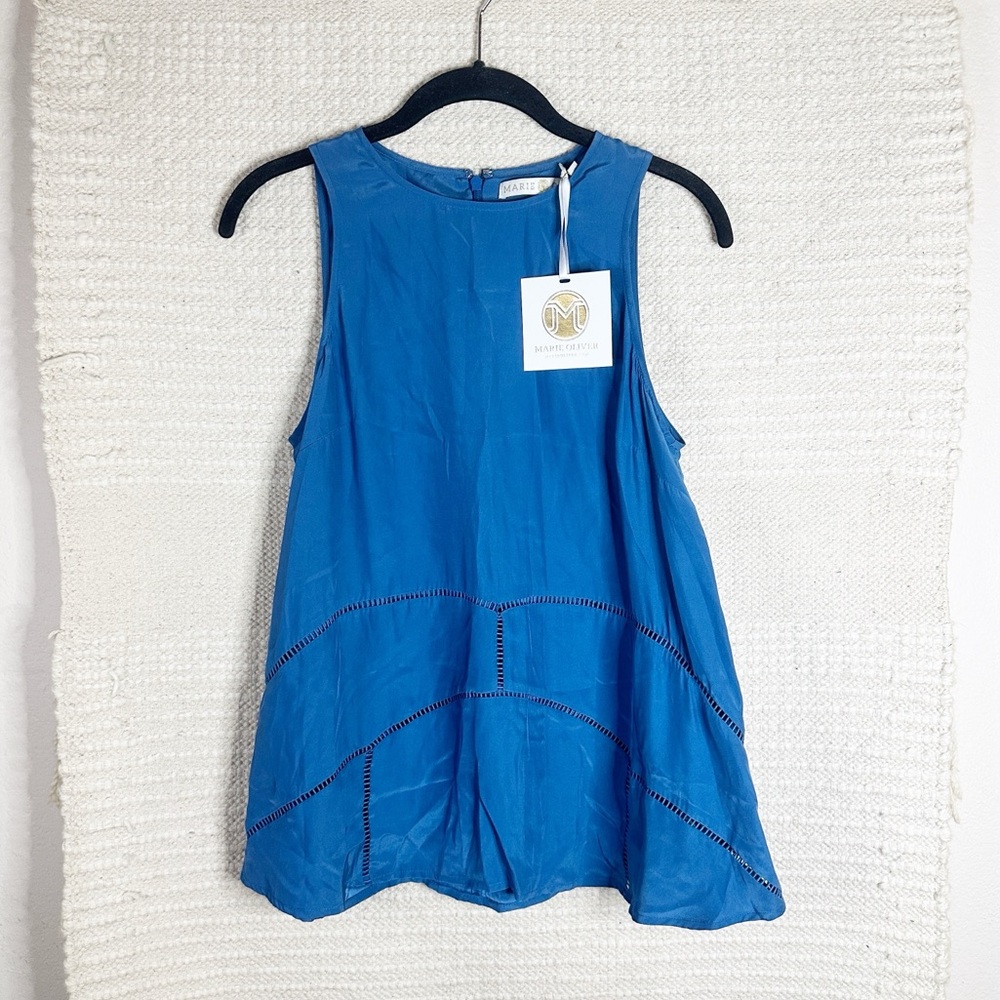 MARIE OLIVER blue 100% silk Tyler sleeveless top S NEW
